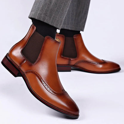 Men’s Chelsea Ankle Boots with Brogue Detailing