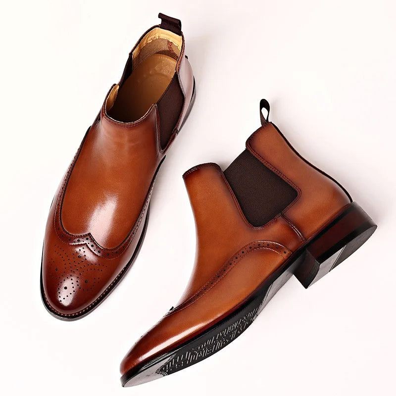 Men’s Chelsea Ankle Boots with Brogue Detailing