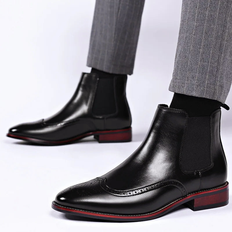 Men’s Chelsea Ankle Boots with Brogue Detailing