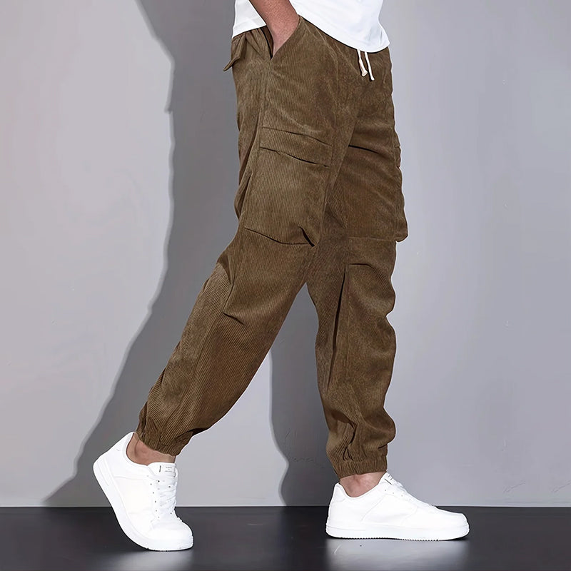 Men’s Corduroy Cargo Pants with Multiple Pockets