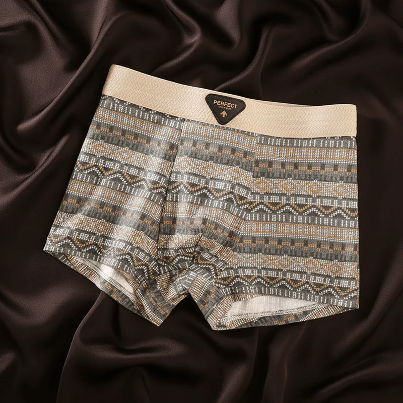 Men’s Cotton Boxer Briefs with Geometric Pattern Design
