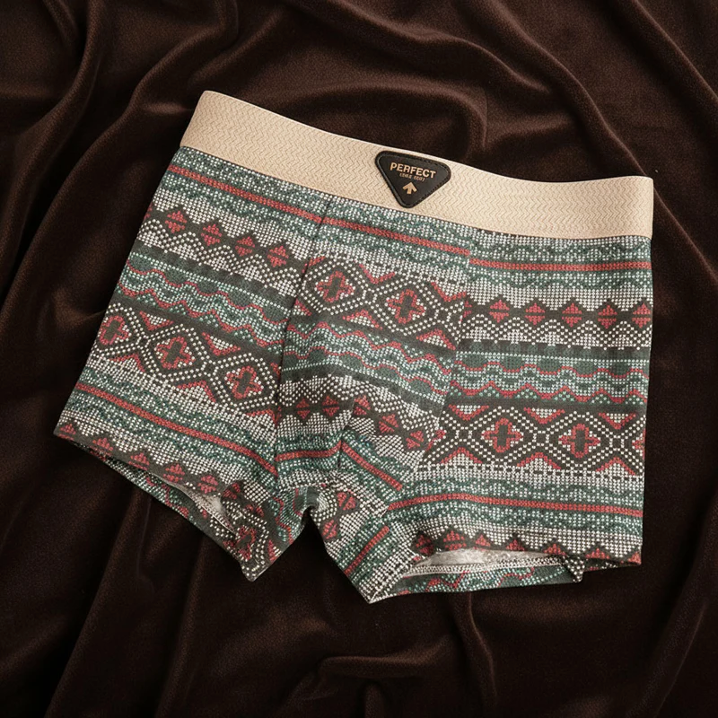 Men’s Cotton Boxer Briefs with Geometric Pattern Design