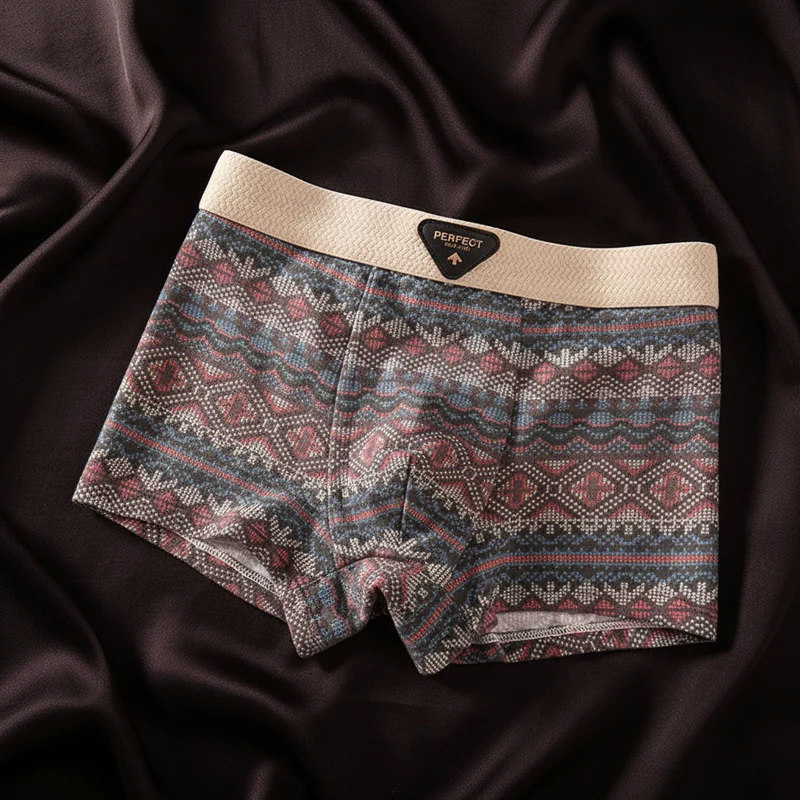 Men’s Cotton Boxer Briefs with Geometric Pattern Design