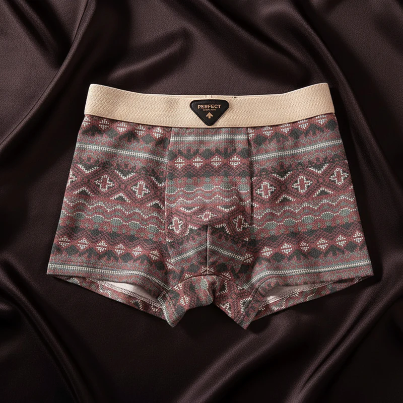 Men’s Cotton Boxer Briefs with Geometric Pattern Design