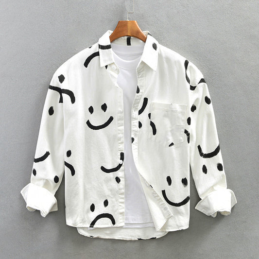 Men’s Cotton Long Sleeve Shirt with Smiley Pattern