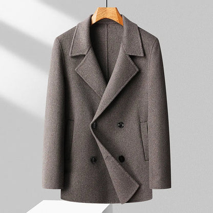 Men’s Double-Breasted Wool Blend Coat with Lapel Collar
