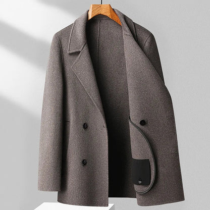 Men’s Double-Breasted Wool Blend Coat with Lapel Collar