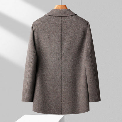 Men’s Double-Breasted Wool Blend Coat with Lapel Collar