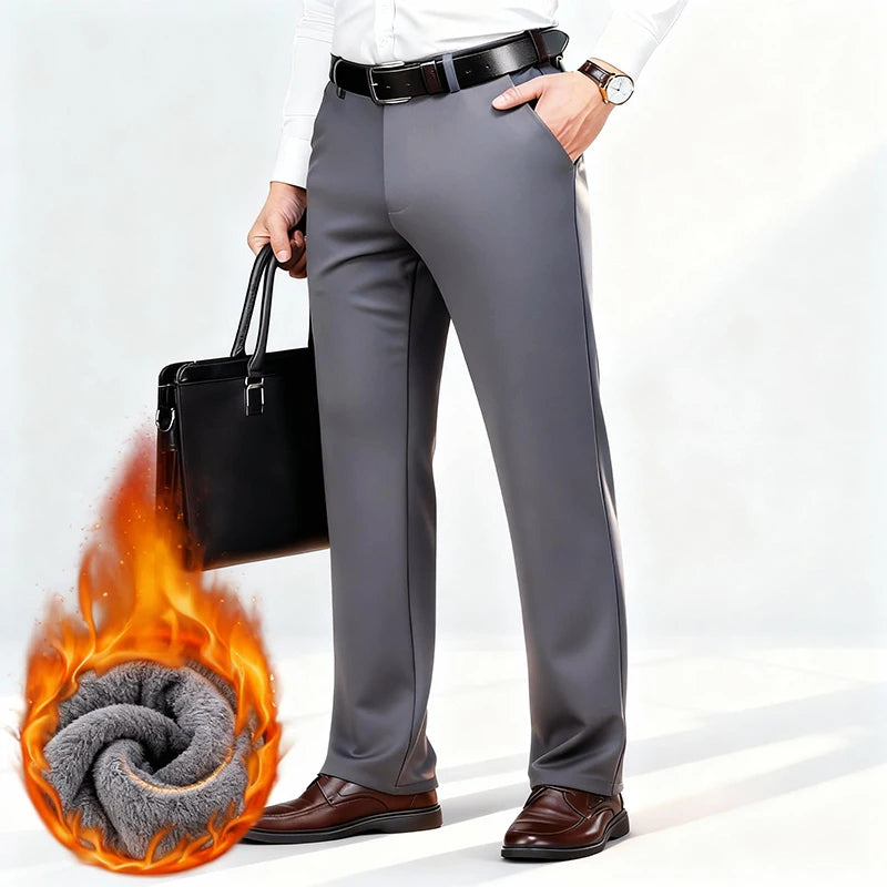Men’s Elastic Business Pants with Fleece Lining