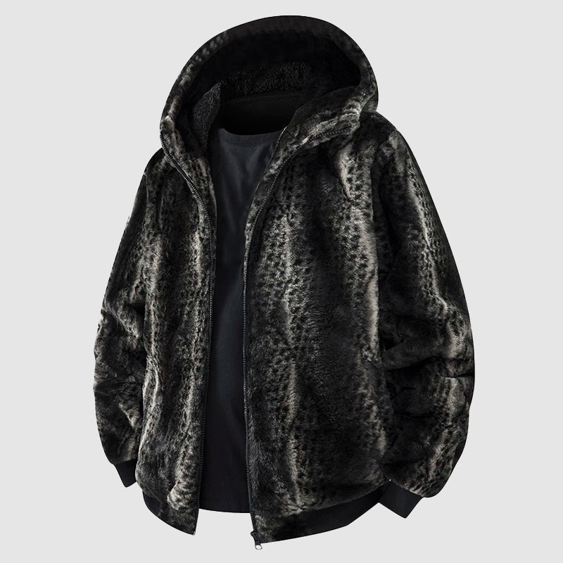 Men’s Faux Fur Hooded Jacket with Zipper Front