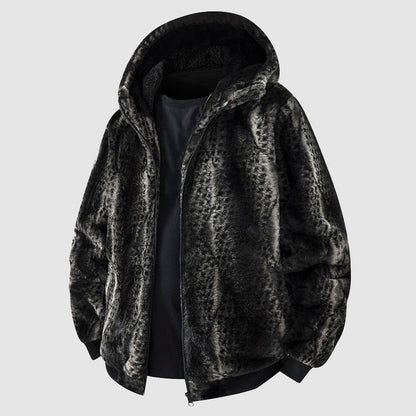 Men’s Faux Fur Hooded Jacket with Zipper Front