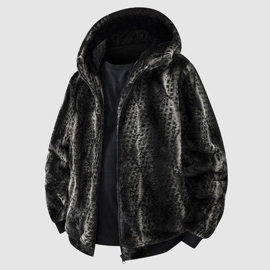 Men’s Faux Fur Hooded Jacket with Zipper Front