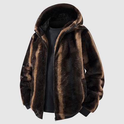 Men’s Faux Fur Hooded Jacket with Zipper Front