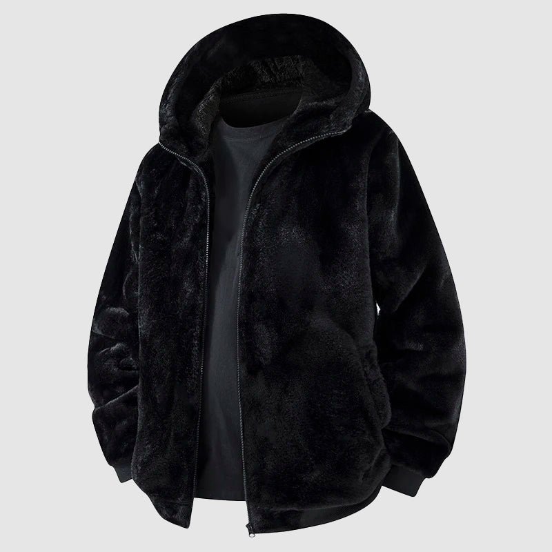 Men’s Faux Fur Hooded Jacket with Zipper Front