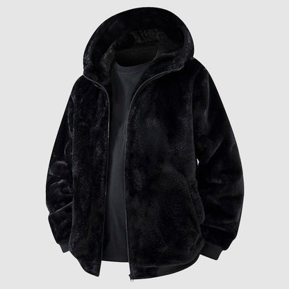 Men’s Faux Fur Hooded Jacket with Zipper Front