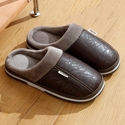 Men’s Faux Leather Indoor Slippers with Plush Lining