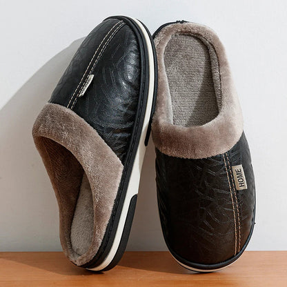 Men’s Faux Leather Indoor Slippers with Plush Lining