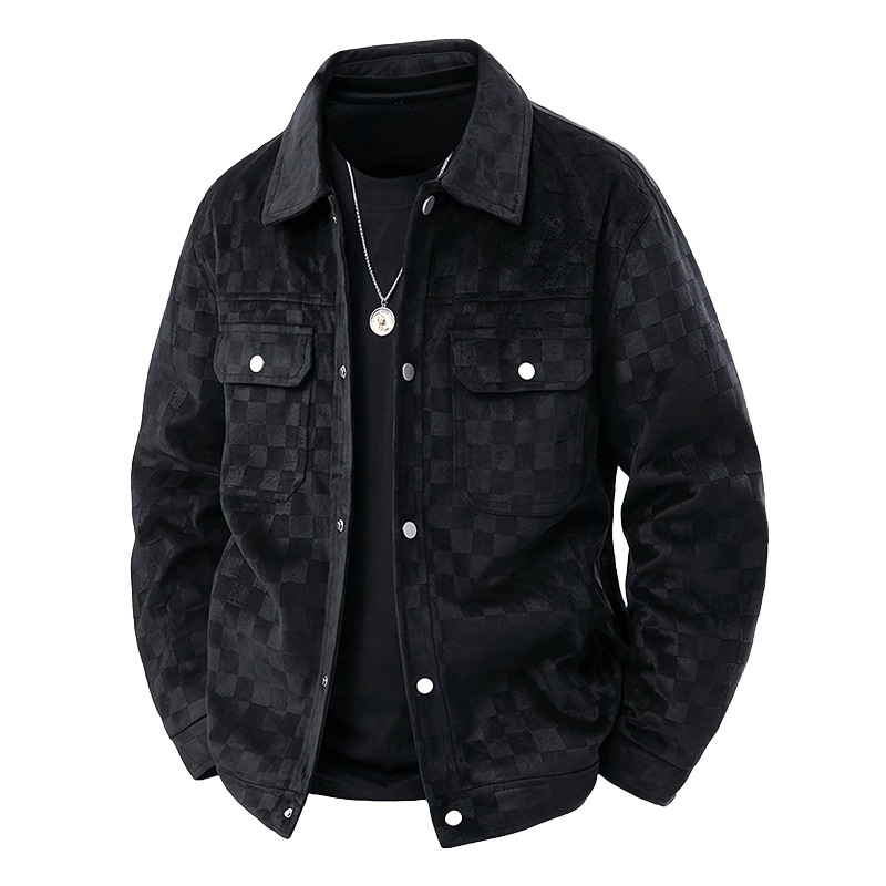 Men’s Faux Suede Checkered Jacket with Button Closure