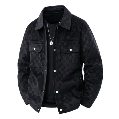 Men’s Faux Suede Checkered Jacket with Button Closure