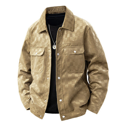 Men’s Faux Suede Checkered Jacket with Button Closure