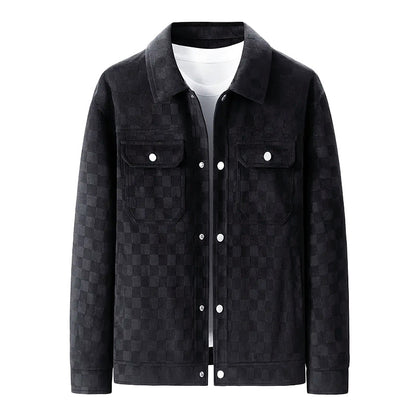 Men’s Faux Suede Checkered Jacket with Button Closure