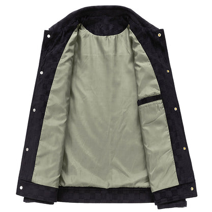 Men’s Faux Suede Checkered Jacket with Button Closure