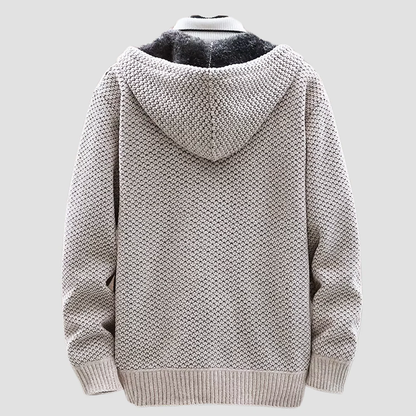 Men’s Fleece-Lined Jacquard Knit Hoodie with Zip Front