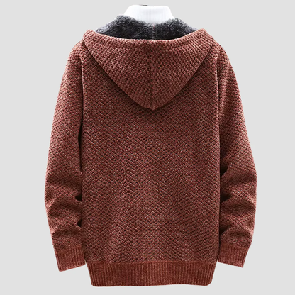 Men’s Fleece-Lined Jacquard Knit Hoodie with Zip Front