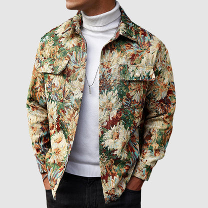 Men’s Floral Jacquard Shirt Jacket with Button Front