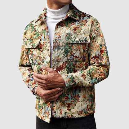 Men’s Floral Jacquard Shirt Jacket with Button Front