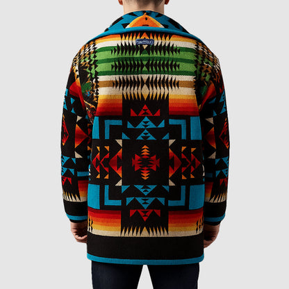 Men’s Geometric Tribal Print Coat with Button Front