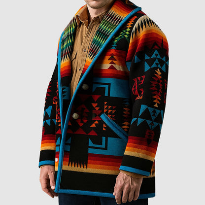 Men’s Geometric Tribal Print Coat with Button Front