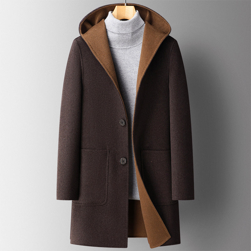 Men’s Hooded Wool-Blend Coat with Reversible Design