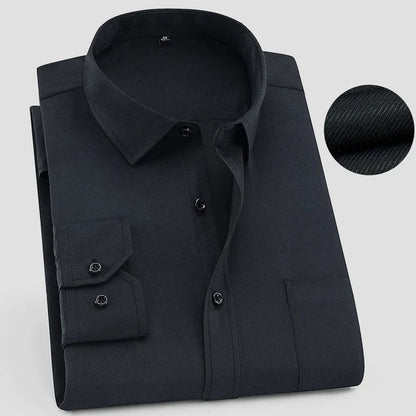 Men’s Long-Sleeve Button-Up Shirt with Textured Weave