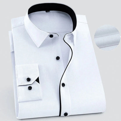 Men’s Long-Sleeve Button-Up Shirt with Textured Weave