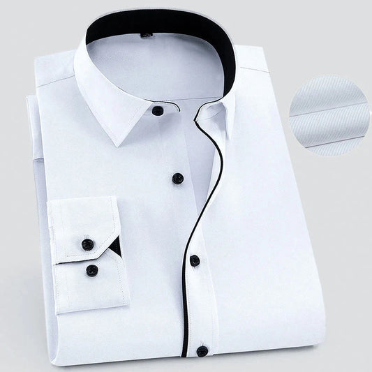 Men’s Long-Sleeve Button-Up Shirt with Textured Weave