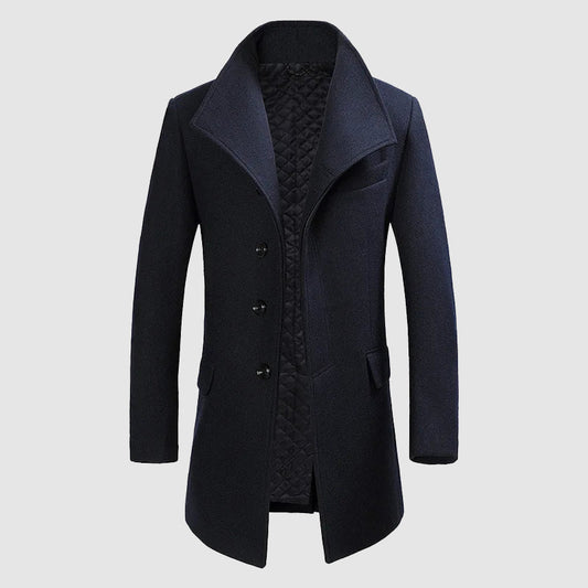 Men’s Merino Wool Blend Overcoat with High Collar