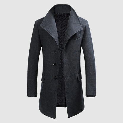 Men’s Merino Wool Blend Overcoat with High Collar