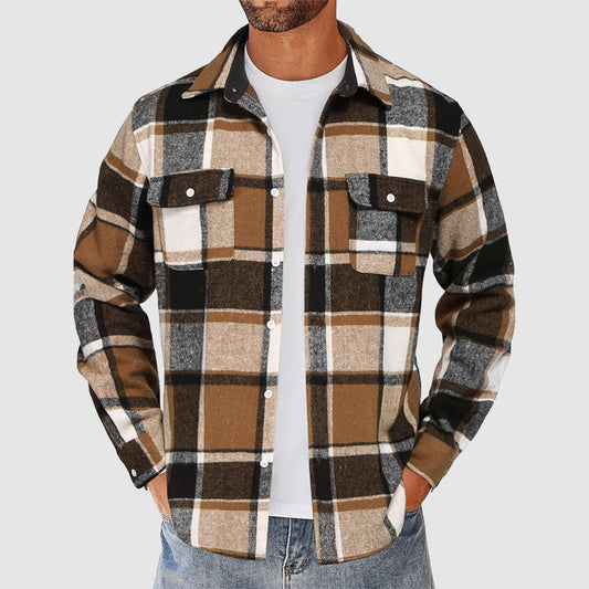 Men’s Plaid Button-Up Shirt with Chest Pockets