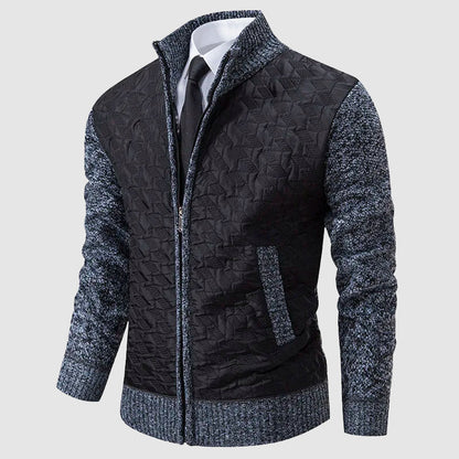 Men’s Quilted Knit Jacket with Stand Collar