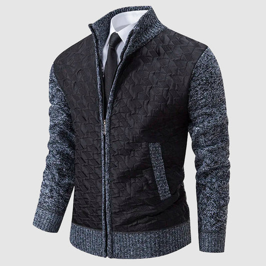 Men’s Quilted Knit Jacket with Stand Collar