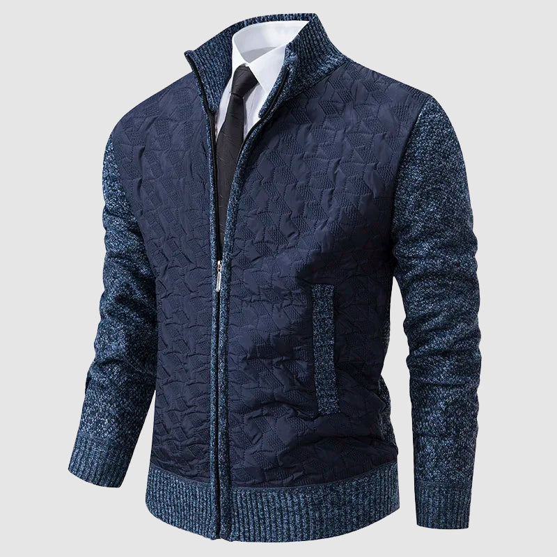 Men’s Quilted Knit Jacket with Stand Collar