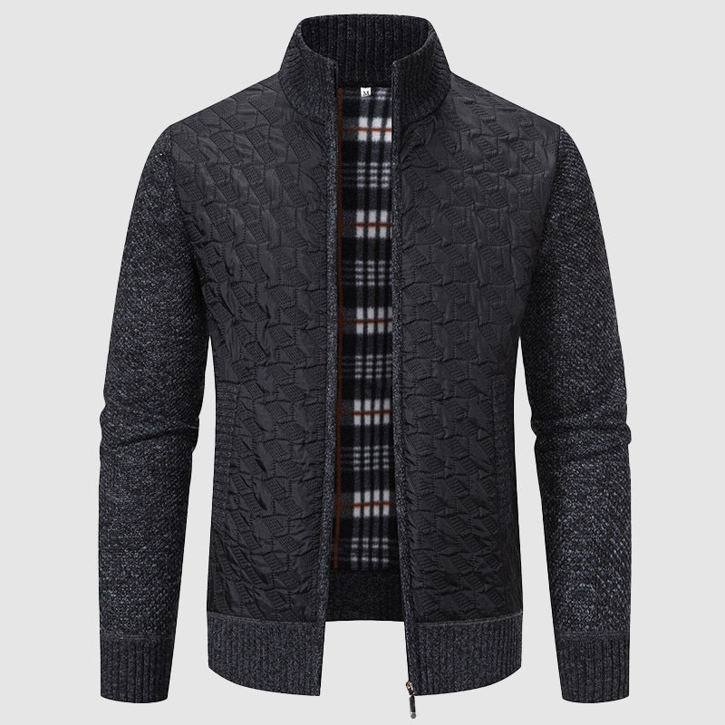 Men’s Quilted Knit Jacket with Stand Collar