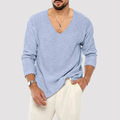 Men’s Ribbed Knit Sweater with V-Neckline