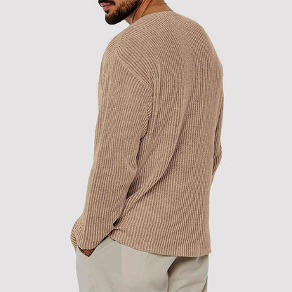 Men’s Ribbed Knit Sweater with V-Neckline