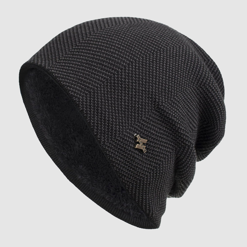 Men’s Textured Knit Beanie with Fleece Lining