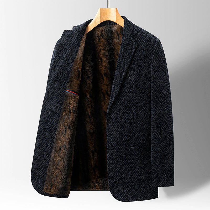 Men’s Textured Pattern Coat with Faux Fur Lining