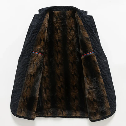 Men’s Textured Pattern Coat with Faux Fur Lining