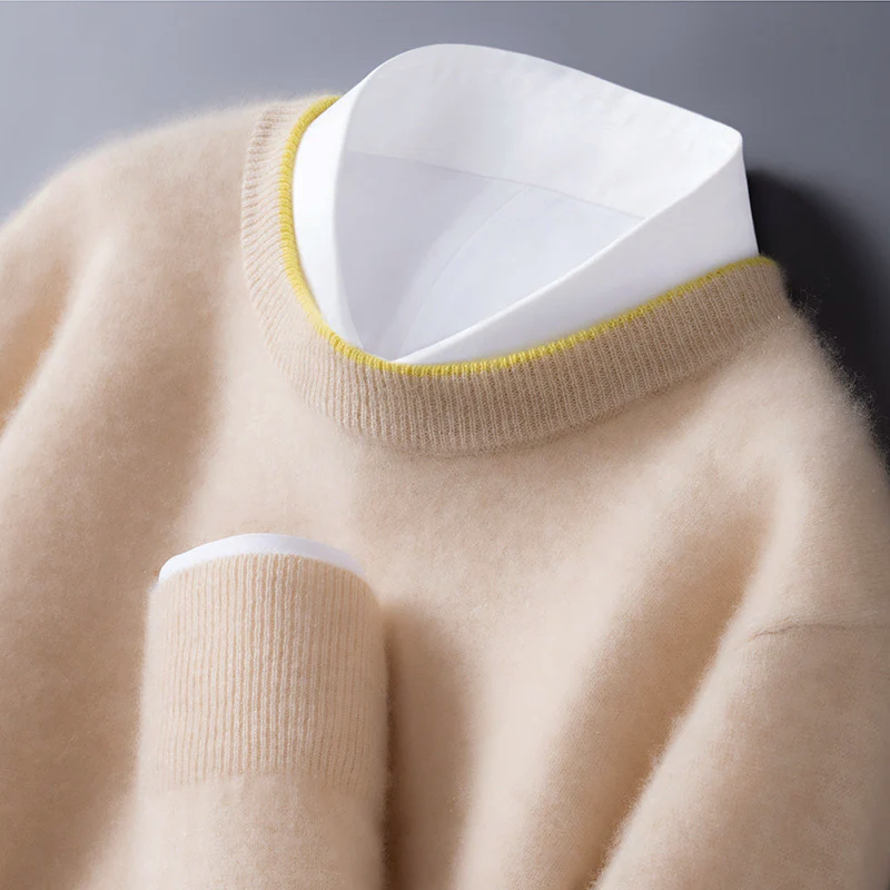 Men’s Wool Knit Sweater with Contrast Collar Detail