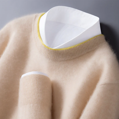 Men’s Wool Knit Sweater with Contrast Collar Detail